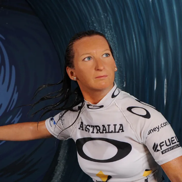 Layne Beachley waxwork surfing